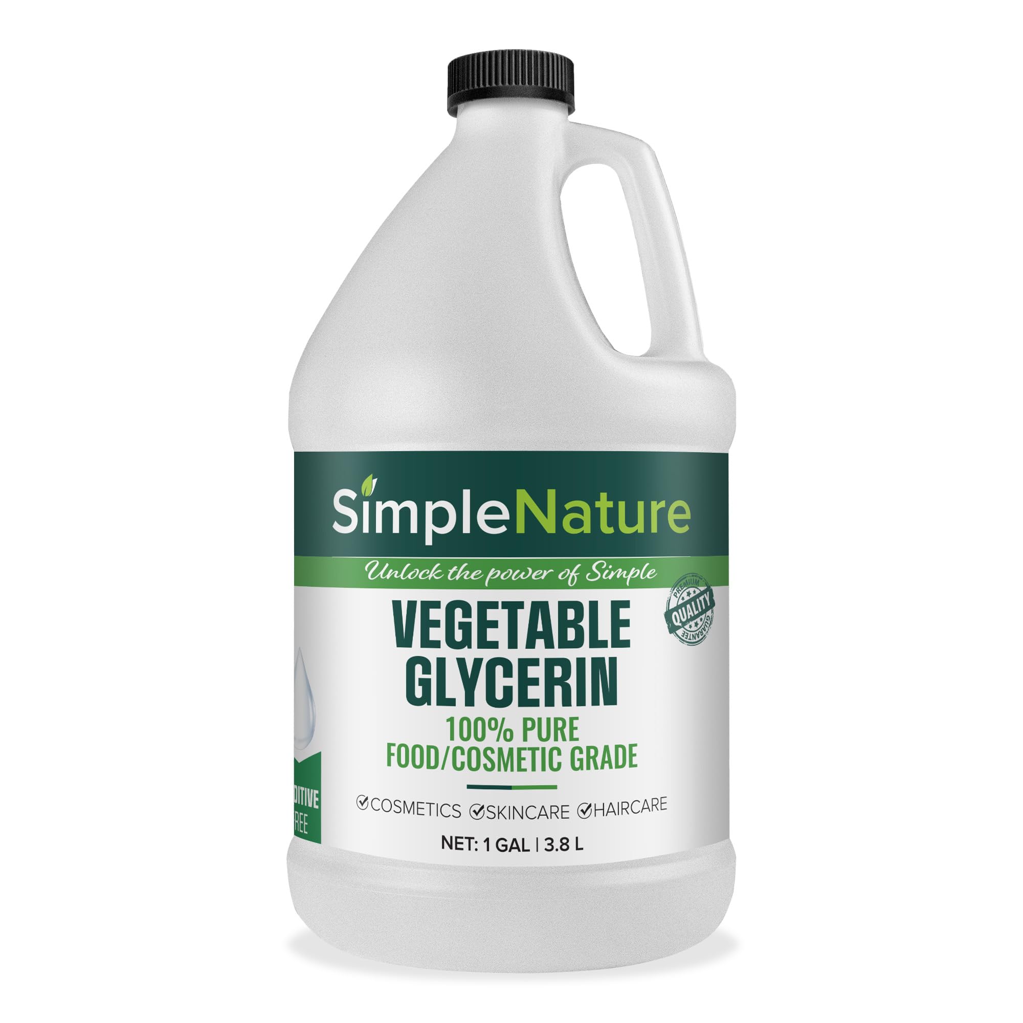 SimpleNature 100% Pure Vegetable Glycerin - 1 Gallon (128 fl oz) - Natural Pure Food/Cosmetic Grade Skincare, Haircare, Cosmetics, Soapmaking, Crafts - Softening & Moisturizing Multipurpose Humectant