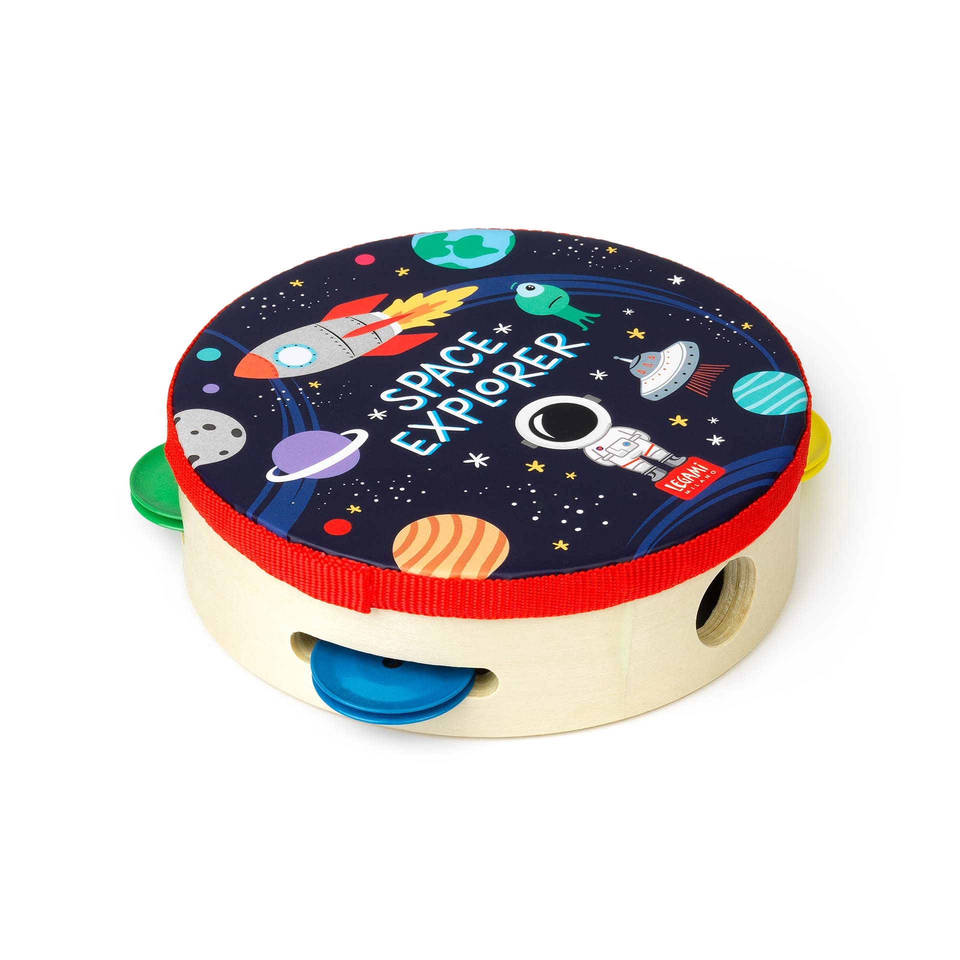 Legami - Tamburello, per Bambini, con 4 Sonagli, migliora la Coordinazione, Capacità motorie, Senso del Ritmo, Ø 14,5 cm, Tema Space, Taglia unica - 4