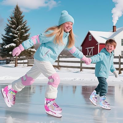 MammyGol Girls Kids Ice Skates for Children Boys 4 Size Adjustable Ice Skate with Fleece Lining for Outdoor