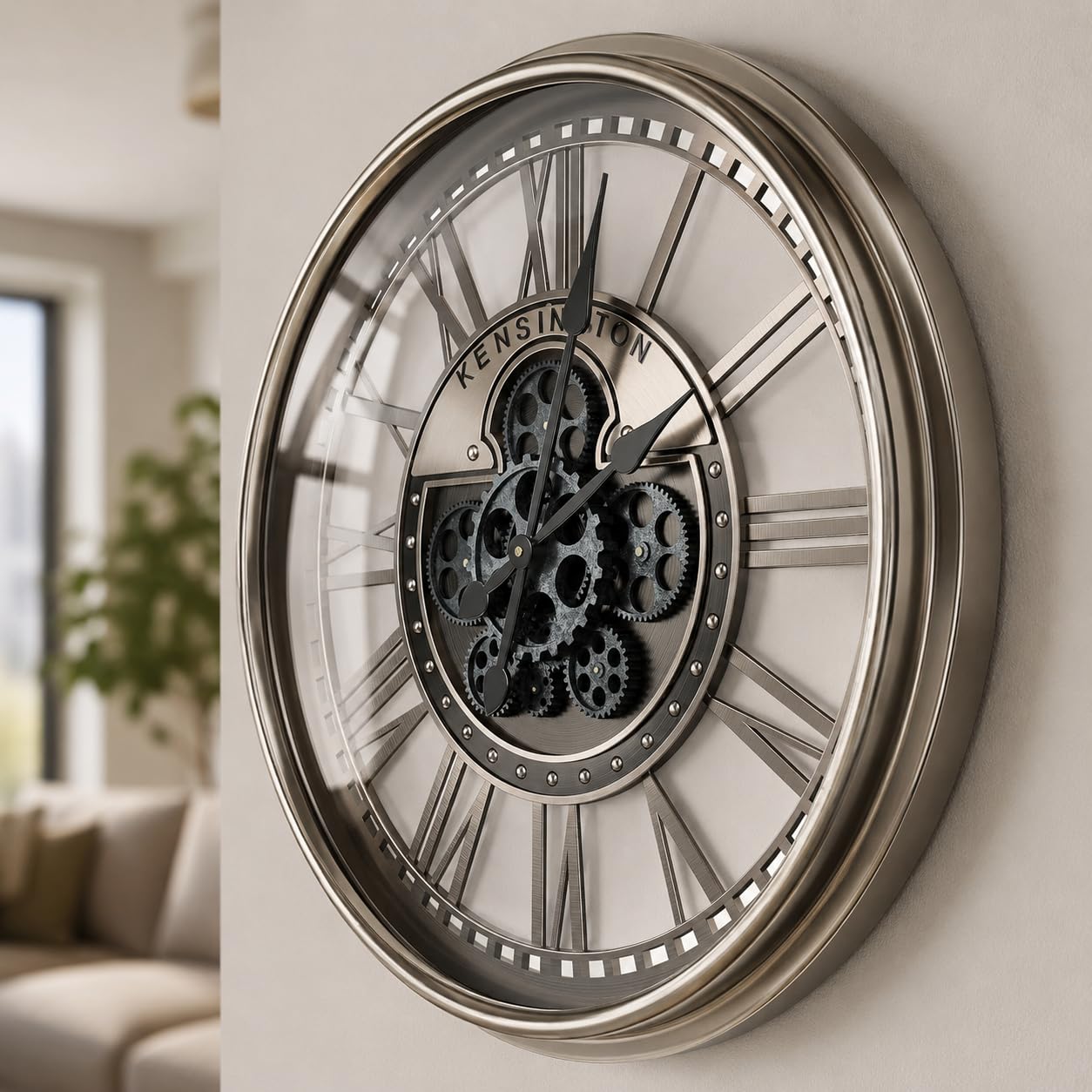 TOKTEKK Moving Gears Wall Clock 53.5cm,Roman Grey Bronze