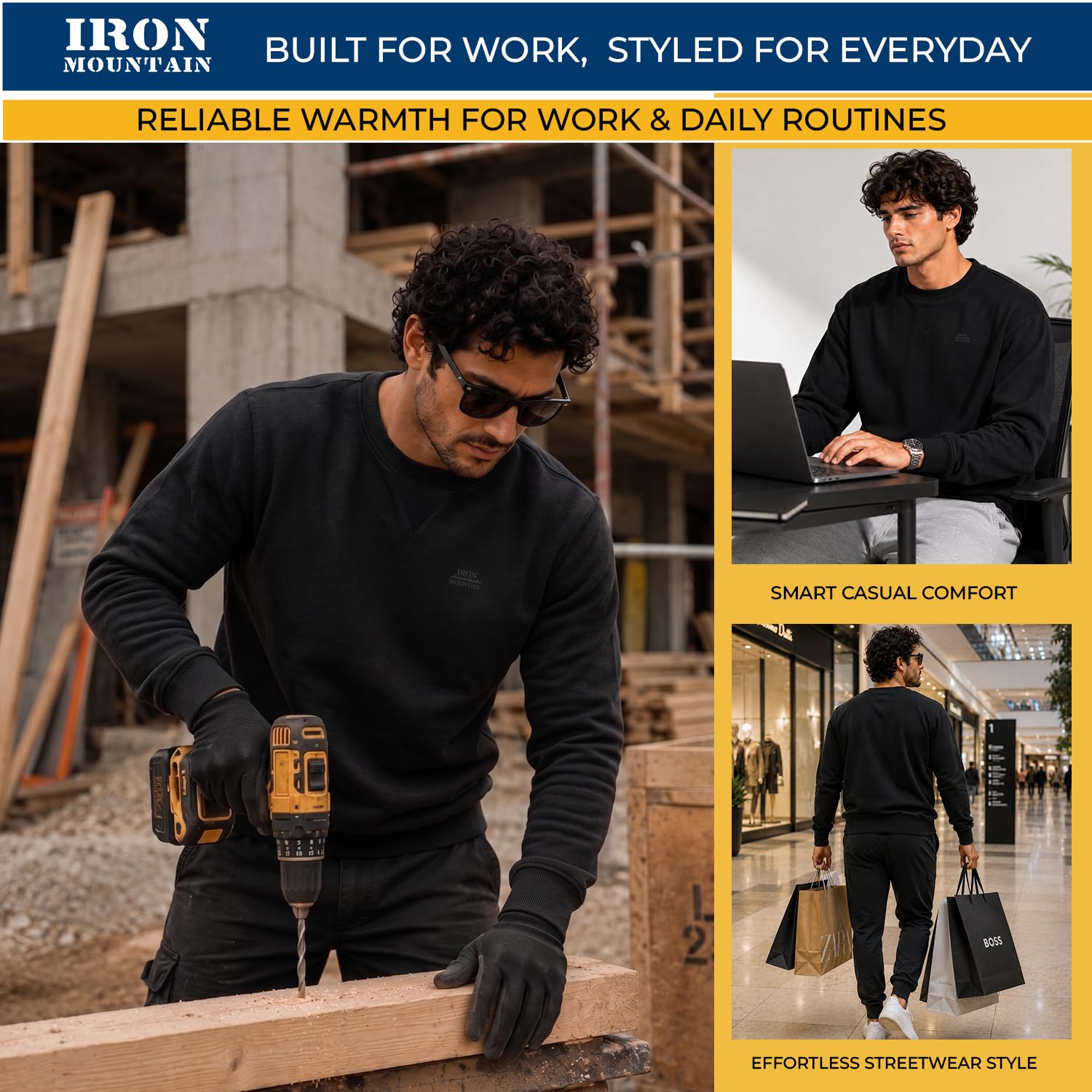 Iron Mountain IMSWT205 vêtements de travail Sweat-shirt ras du cou anti-boulochage en polaire douce pour homme