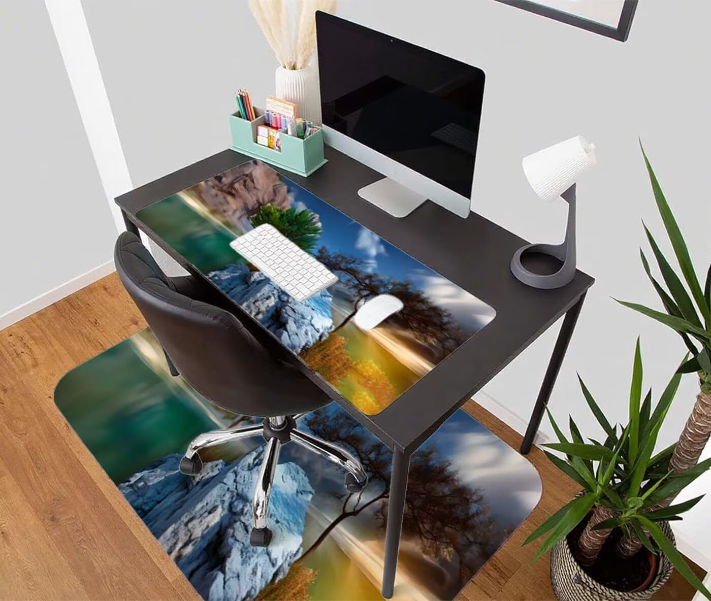 Podkładka pod mysz XXL 1200 x 600 mm duża podkładka pod mysz dla graczy pod ręką biurko szyte krawędzie wodoodporna antypoślizgowa do komputera, laptopa poprawia precyzję i szybkość, drzewo S-7551
