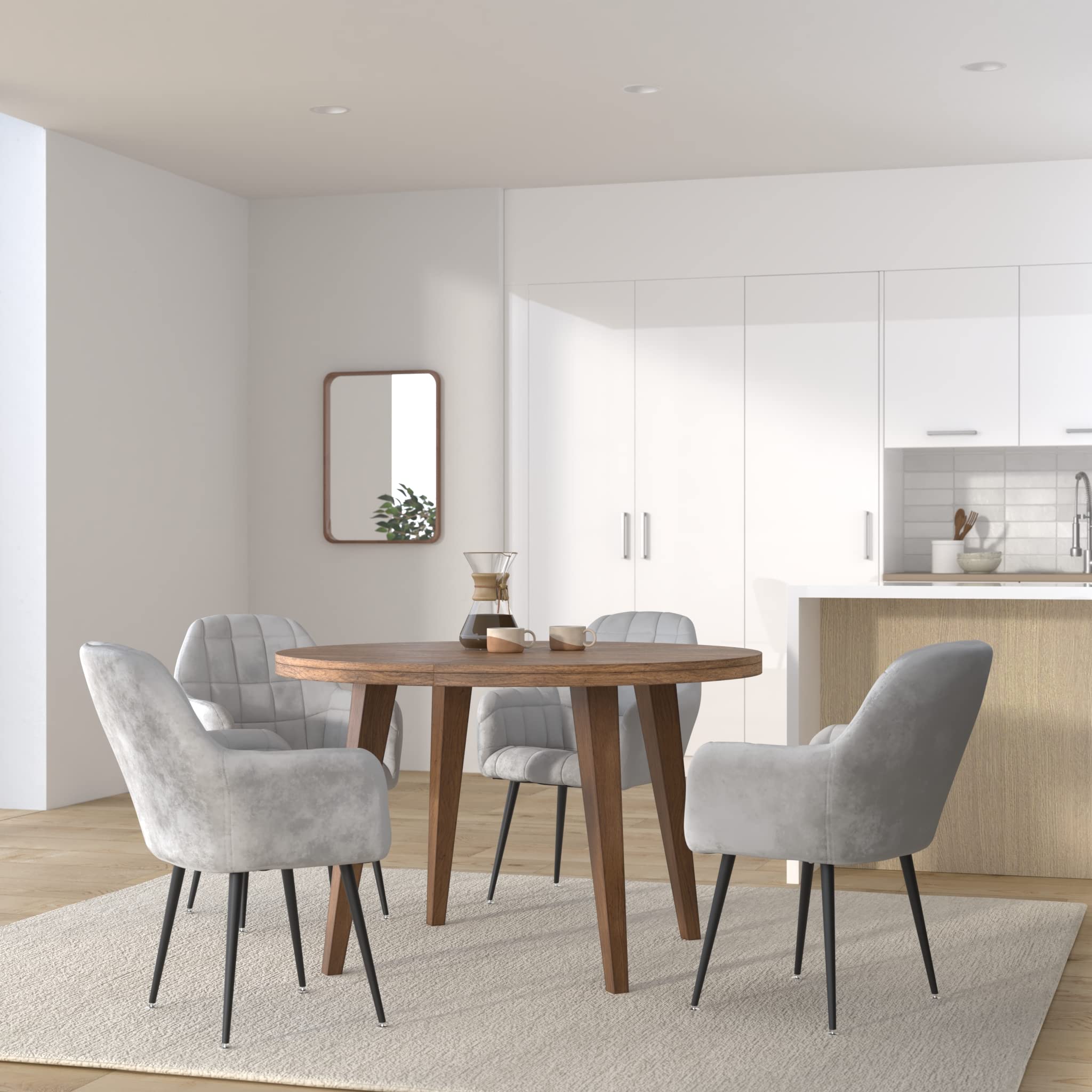 ECD Germany Lot de 6 Chaises de Salle à Manger Cuisine Salon Séjour - Gris - Assise Siège Rembourrée en Velours Structure en Métal Fauteuil Rétro avec Accoudoirs pour Bureau Réception Meuble Maison