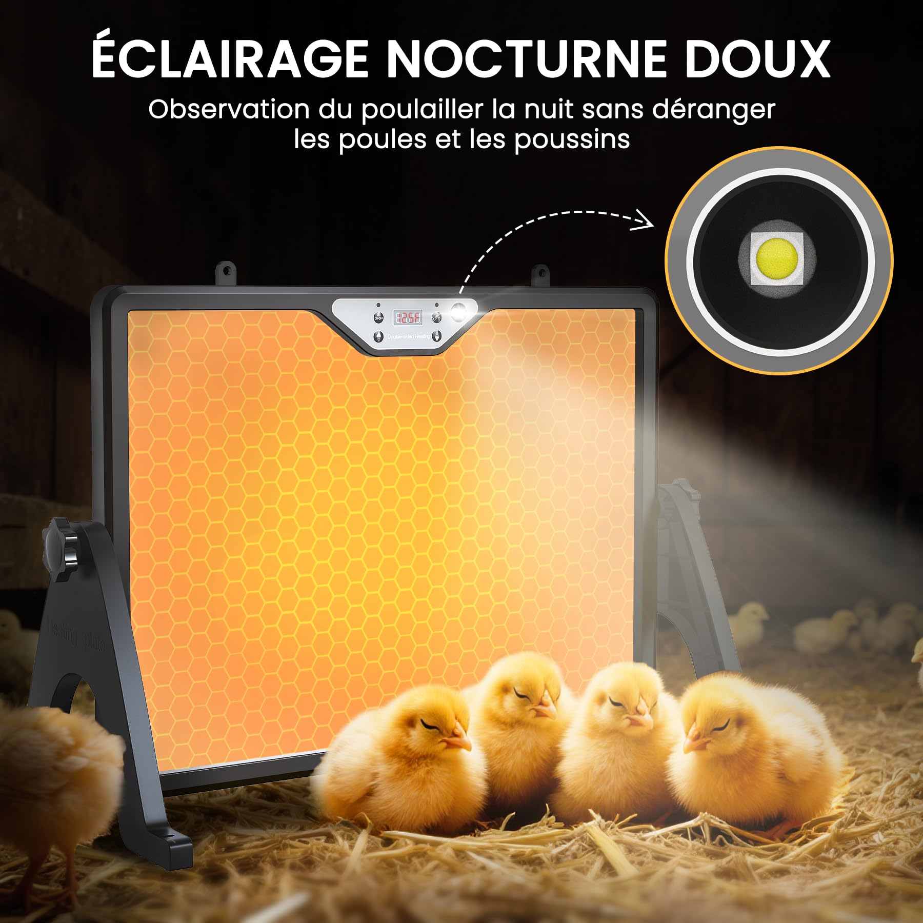 INNOLAND Plaque Chauffante Poussin, 180W Lampe Chauffante Poulailler, Chauffage Poulailler avec Thermostat, 30°C-75°C avec Télécommode, Chauffage pour Poussin Eclairage | Minuteur