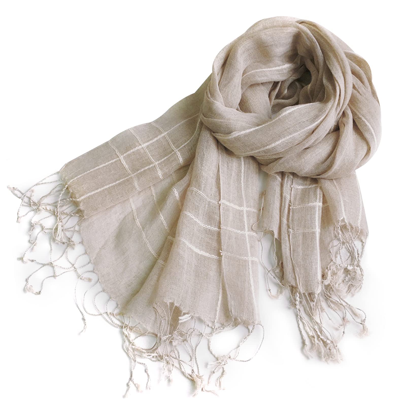 LumiSyne Fashion Scarf For Women Men Flax Linen Classic Plaid Striped Print Lightweight Breathable Scarves Warm Stole Sunscreen Shawl Wrap All Season