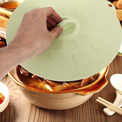 Miniatura 2 de Hemoton Tapas elásticas de silicona  Fundas reutilizables para alimentos, tapa de microondas y horno, cubierta de sello de cuenco verde