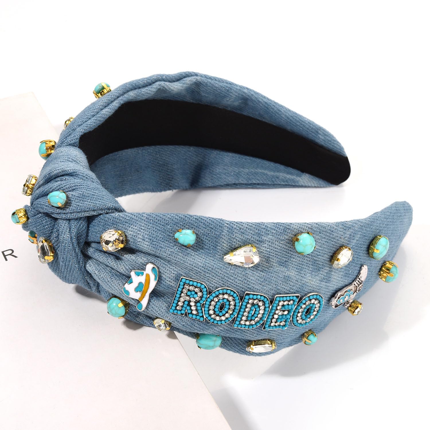 New Western Headband Cowgirl Headband Cowboy Boot Hat Stars Knotted Head Band Western Jeweled Knotted Headband - Brown Cowgirl boots Hat  main image 2