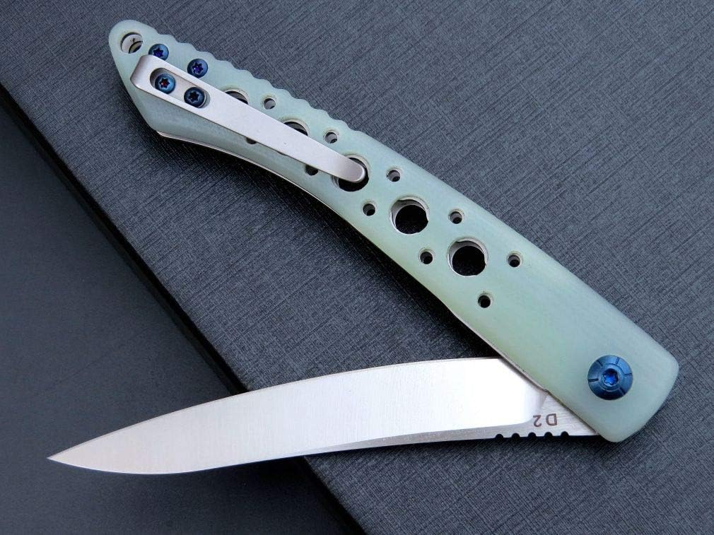 Eafengrow EF943 EDC Folding Knife D2 Steel Blade G10 Handle Flipper Knifes with Pocket Clip for Camping Hiking Survival Outdoor(jade)