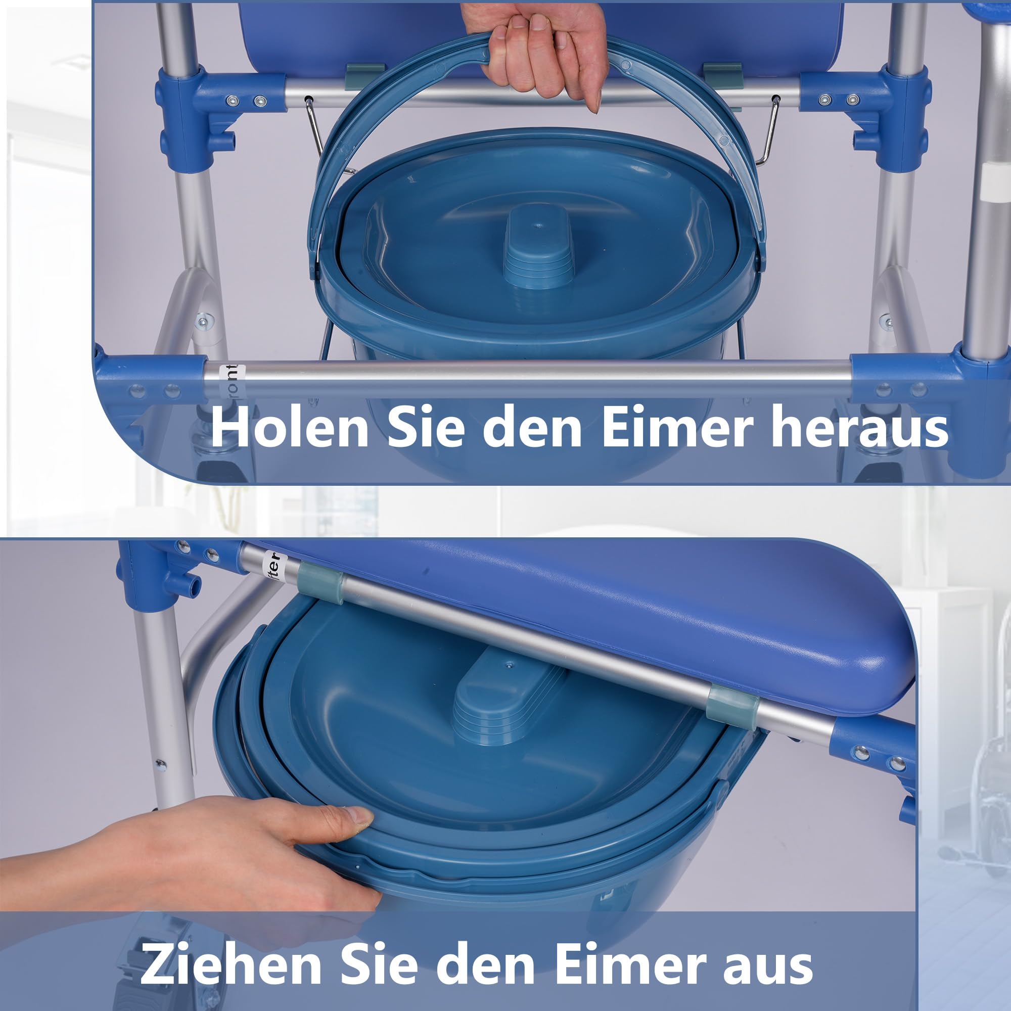 Toilettenstühle, Toilettenstuhl mit rollen, Duschstuhl für senioren, Toilettenstuhl fahrbar für kranke, ältere, behinderte und schwangere, Bis 150 kg Belastbar