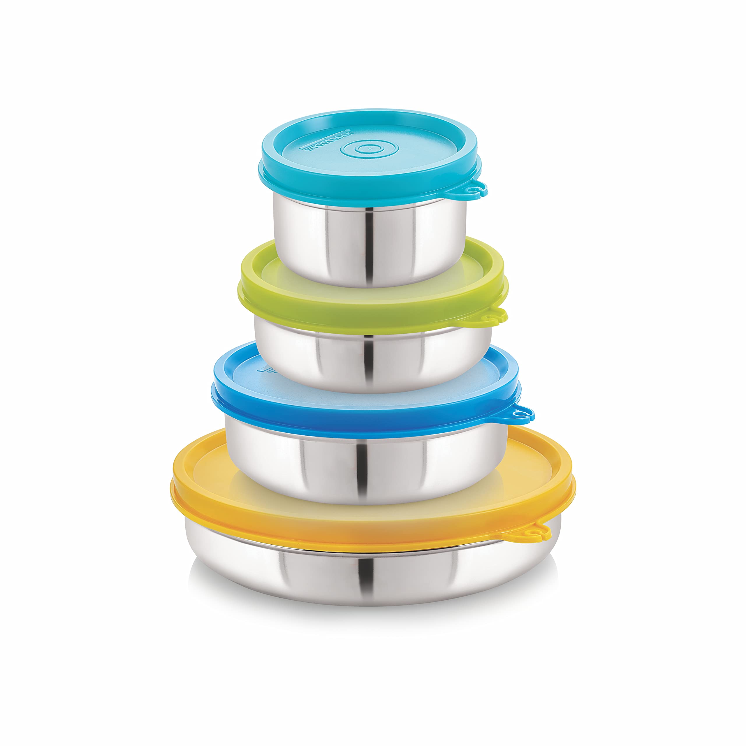 STEELLOCK Flex Stainless Steel Containers Size Slim 150ml x 1, 200ml x 1, 350ml x 1, 550ml x 1 (Yellow/Blue/Green/Turquoise)