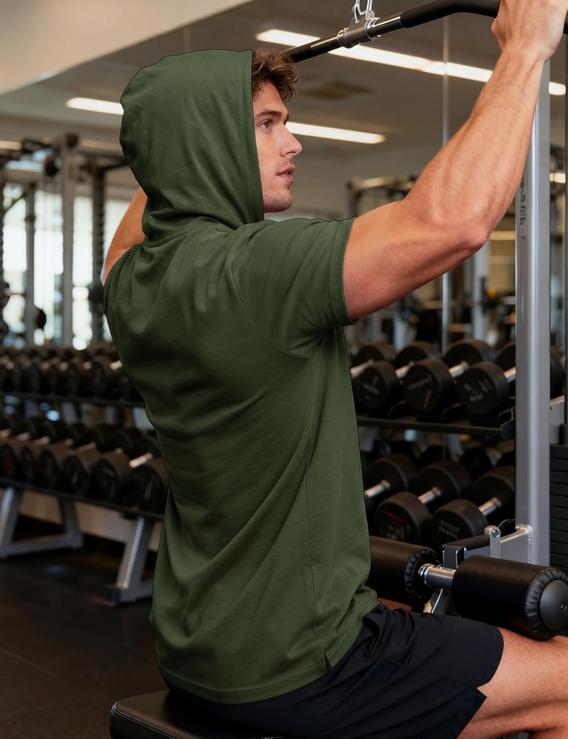 MAGCOMSEN Men's Short Sleeve Hoodie UPF80+ Workout Lightweight Athletic Gym Hooded T Shirts - Image 2