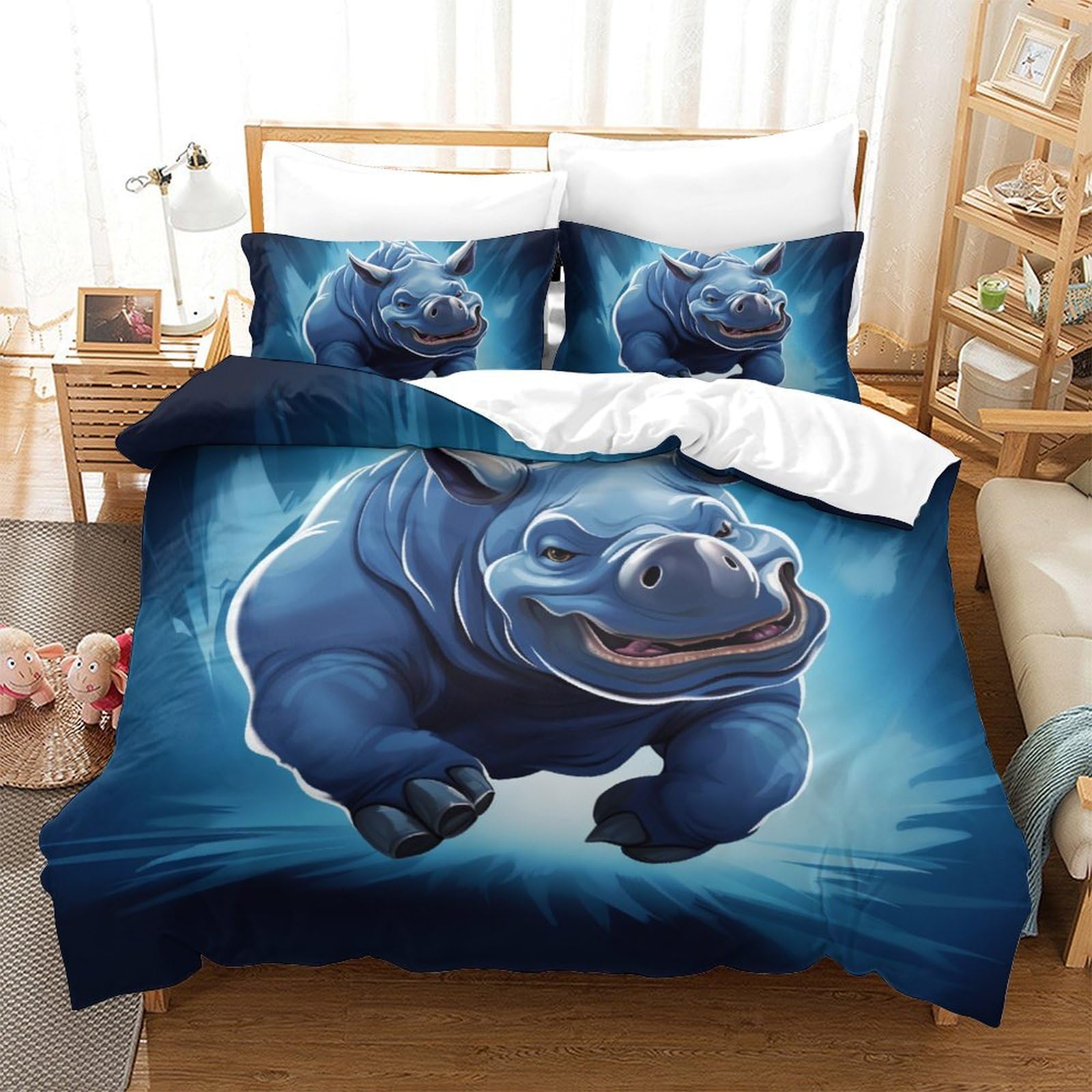 Parure housse de couette rhinocéros en microfibre douce et zippée 220x240