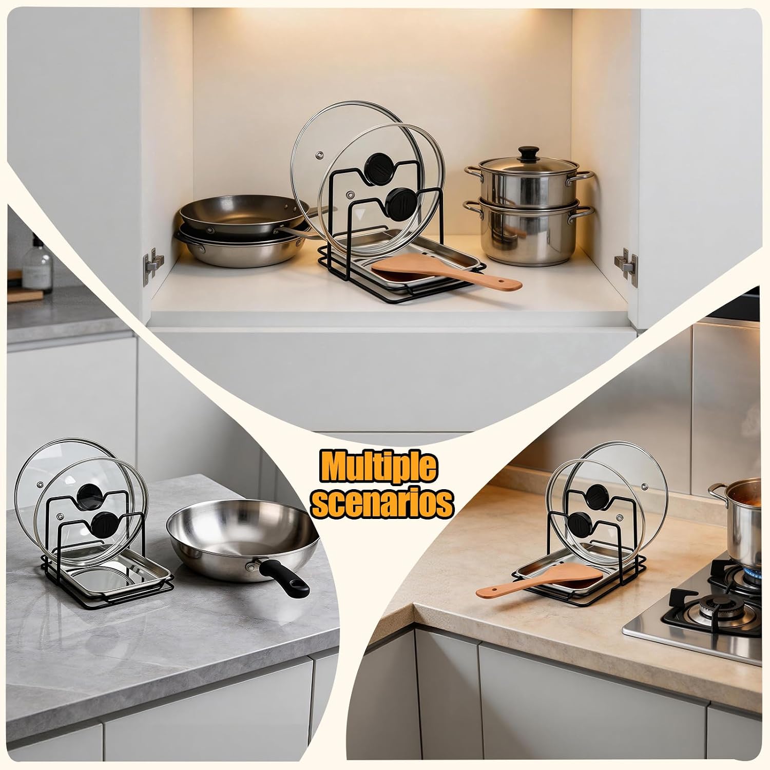 Pot Lid Holder with Stainless Steel Drip Tray, 2-Tier Spoon Rest Rack