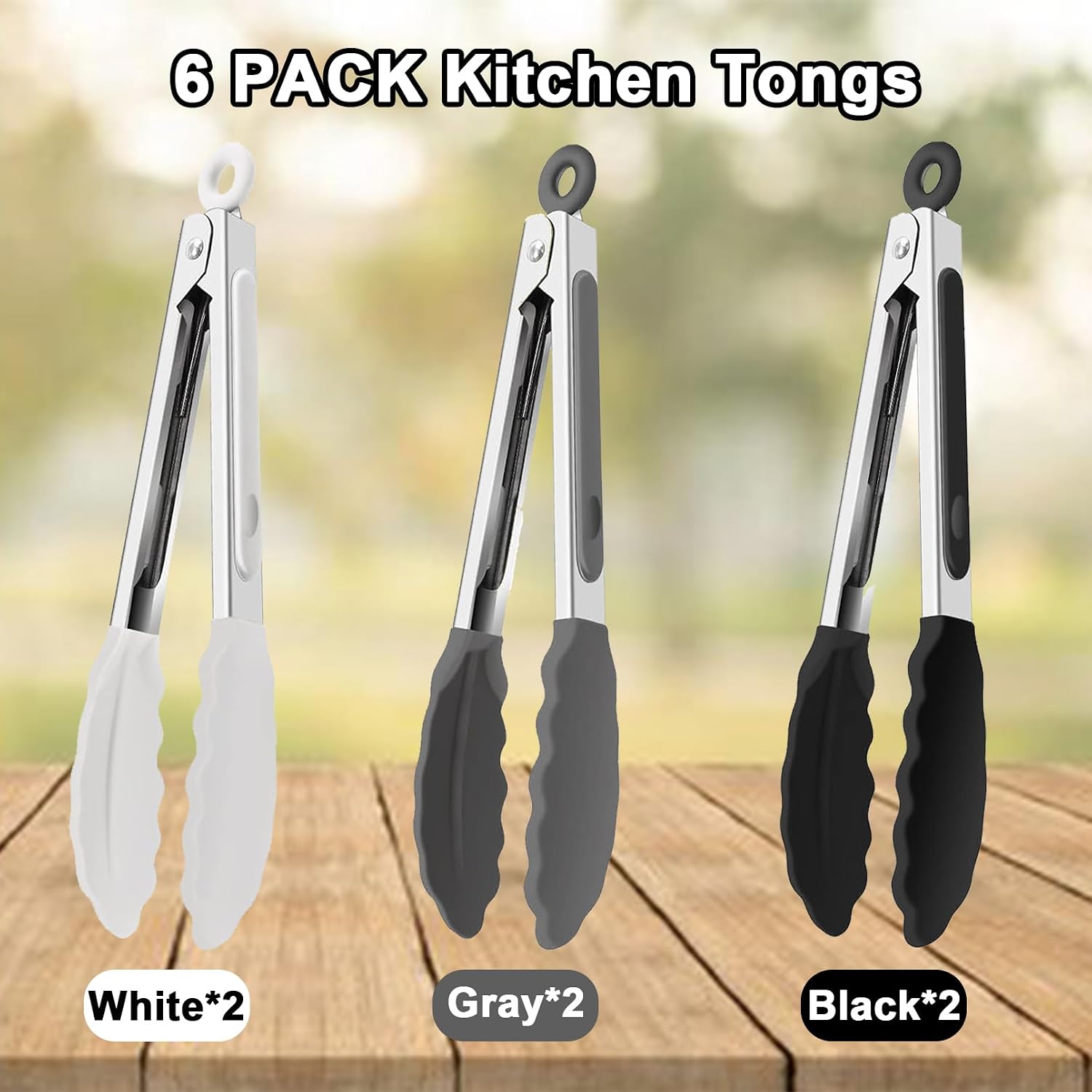 6 PCS Silicone Tongs,Cooking Tongs with Silicone Tips,7 Inch