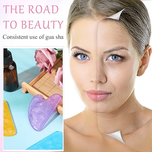 Miniatura 6 de Nuogo Paquete de 12 herramientas de masaje Gua Sha, tablero de guasha en forma de corazón, herramientas faciales de Gua Sha para mujeres, cuidado de