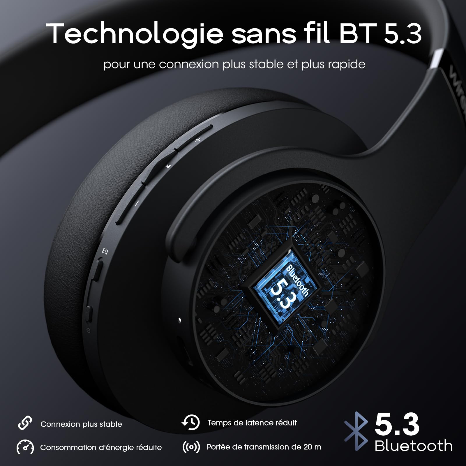 DOQAUS Casque Bluetooth sans Fil 90H avec Microphone /3EQ,Casque Audio Bluetooth,Wireless Headphones Pliable pour Ordinateurs/Téléphones Mobiles