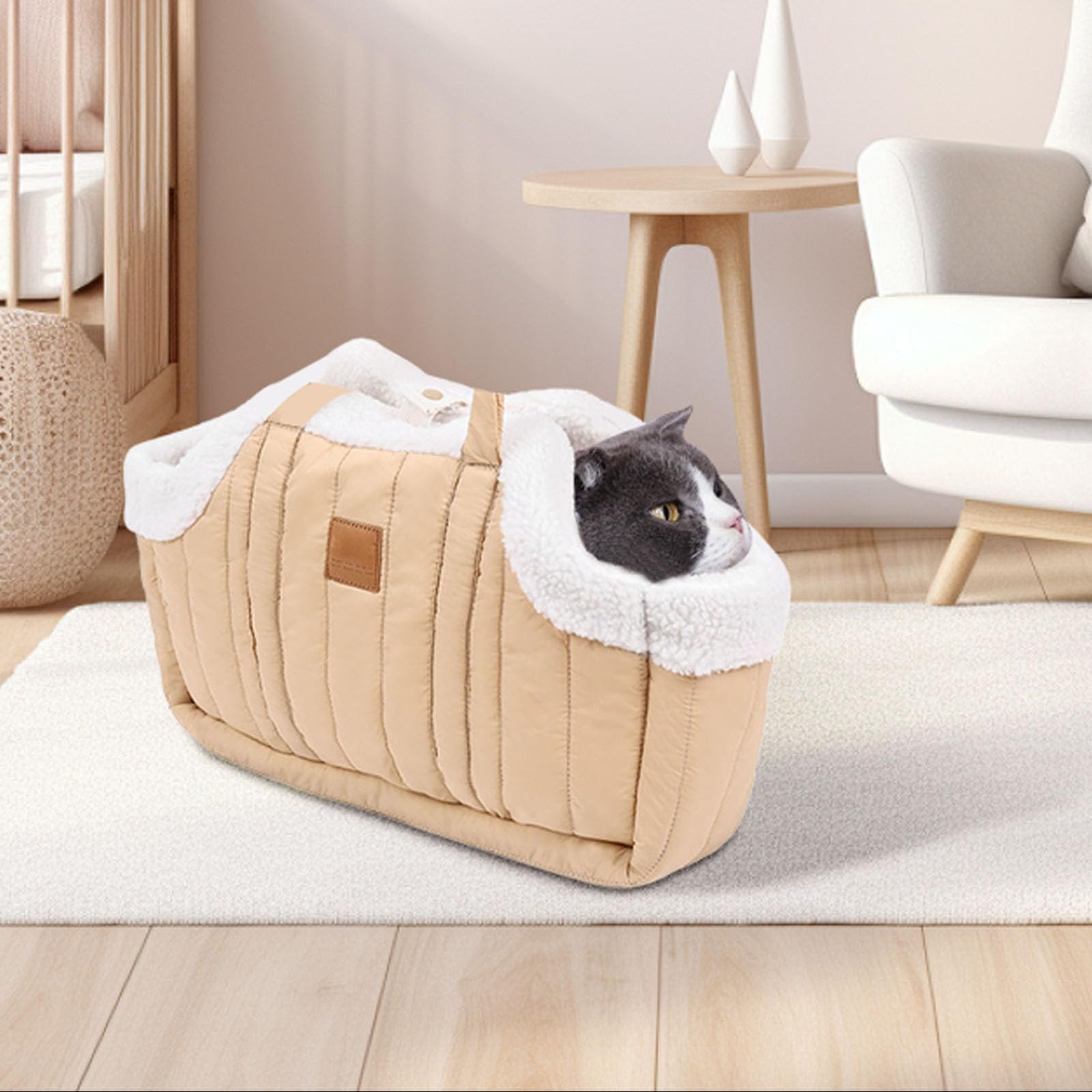 Small Dog Carrier Purse, Pet Carrying Bag with Harness, Witer Warm Soft Pet Carrier Bag Tote Bag for Puppy Cat, Pet Travel Handbag for Hiking Shopping and Walking, 15inche