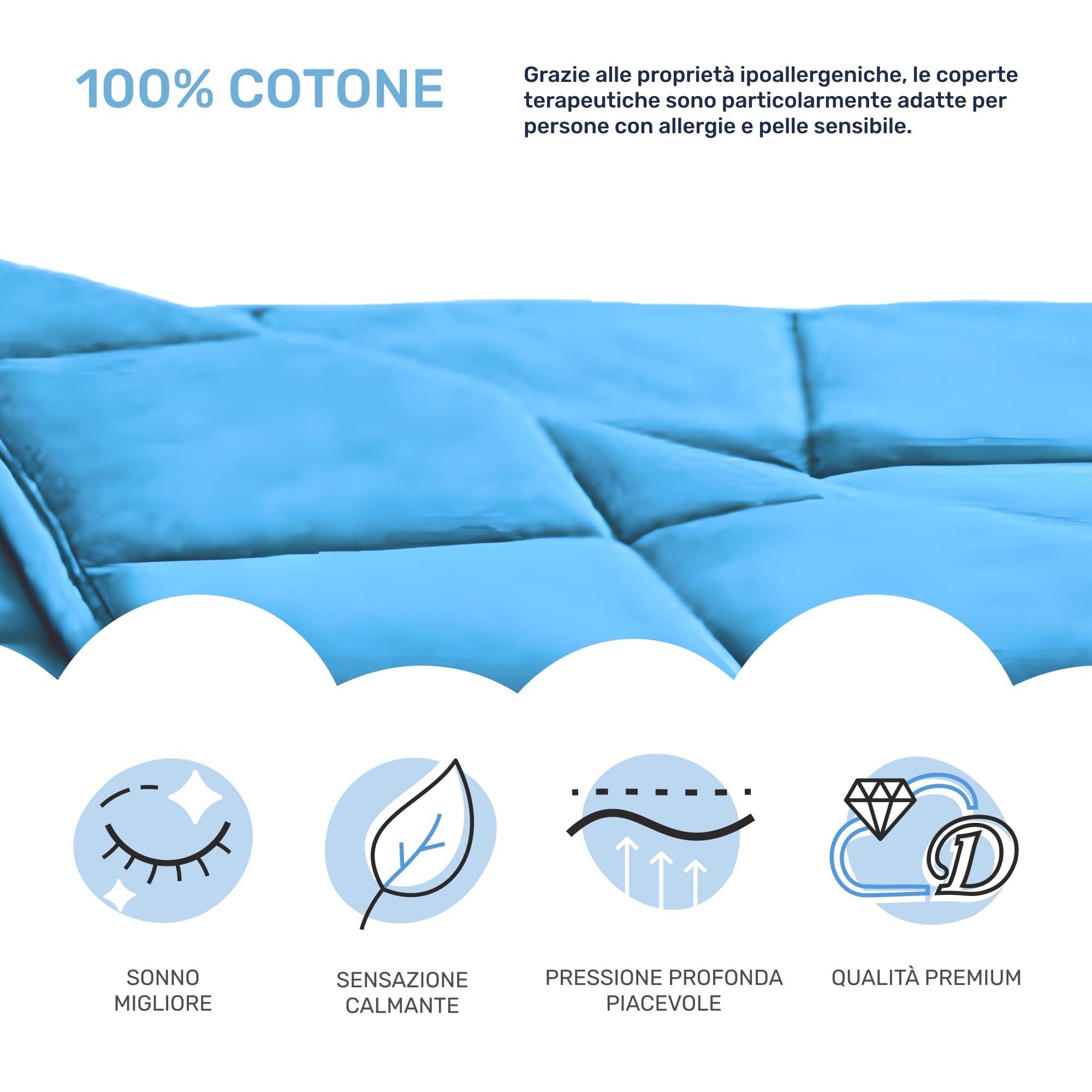 Dailydream Coperta ponderata terapeutica cotone, 4,5 kg, per adulti, 135 x 200 cm, blu