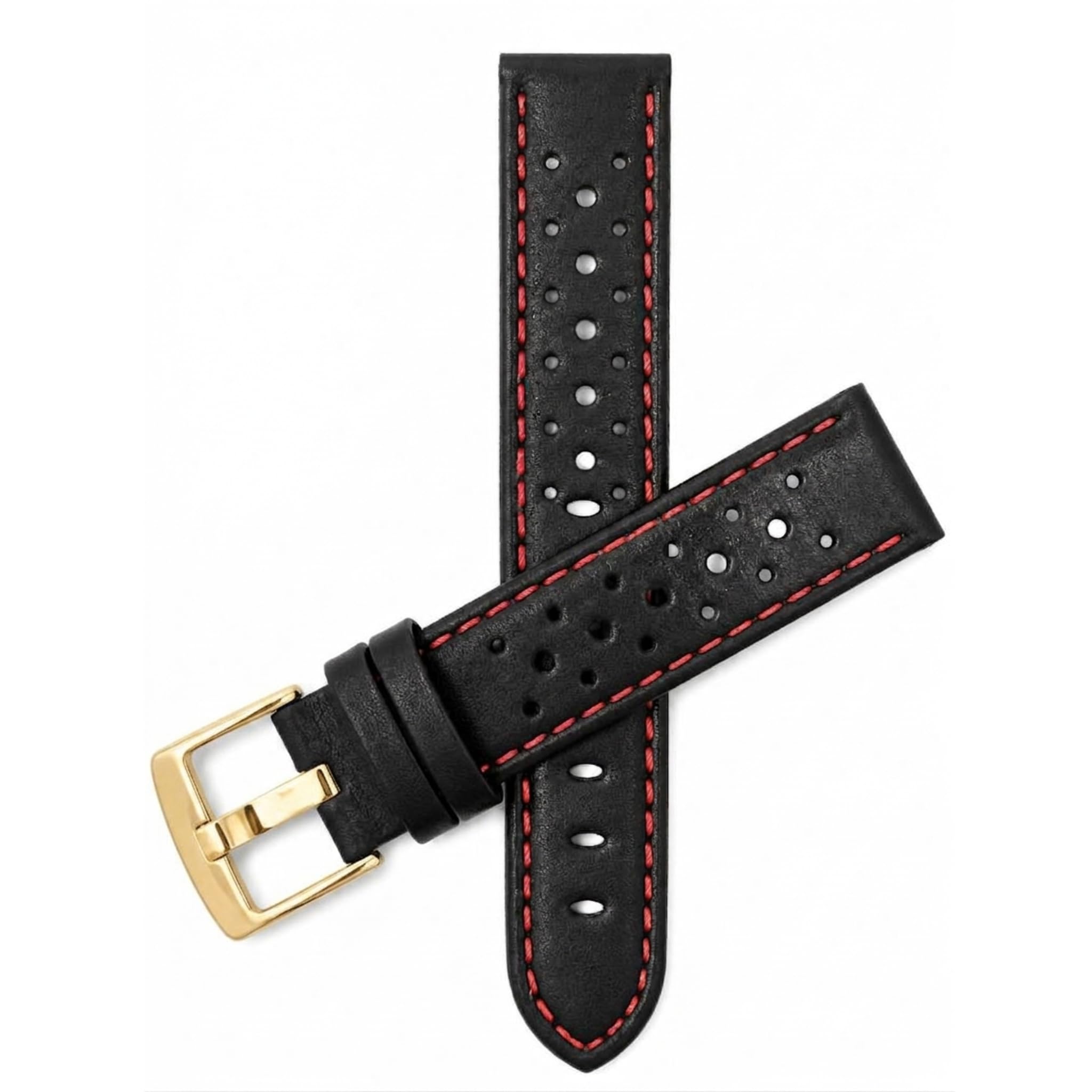 Mens Leather Rally Strap, Perforated Racing Watch Band, 18-24mm, Reg/XL