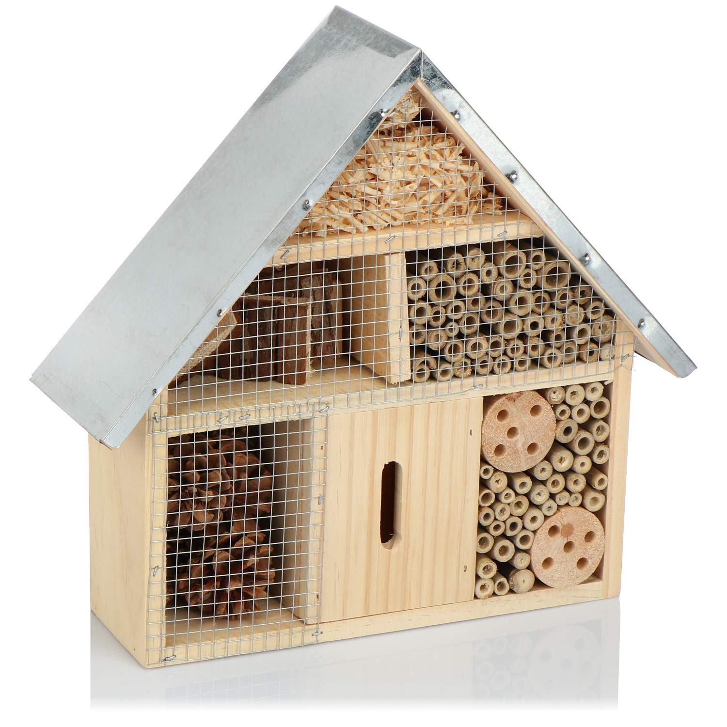 com-four® Hotel de Insectos de Madera - Hotel de Abejas para Insectos voladores, Mariquitas, Mariposas y Moscas - Casa de Insectos para Colgar (01 Pieza - 29x28x8cm)