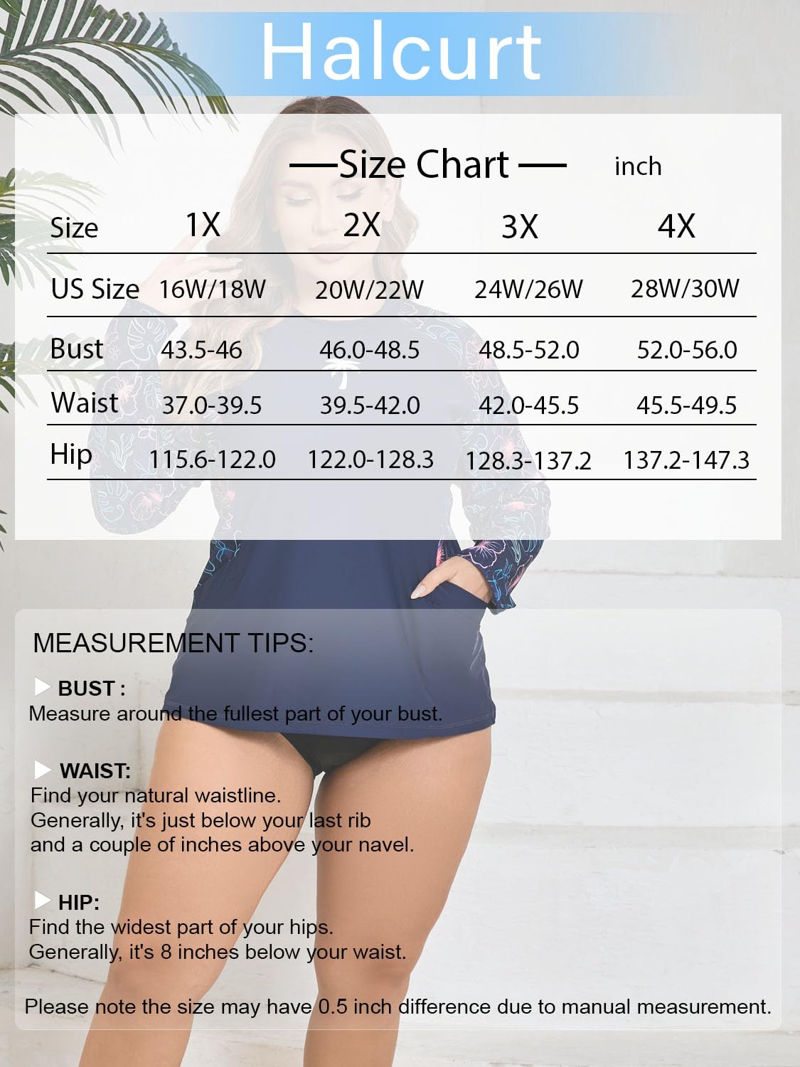 Halcurt Camiseta de natación de manga larga para mujer, talla grande, con brasier integrado, ajuste holgado, protección solar UPF50+