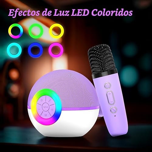 Miniatura 5 de goopow Mini máquina de karaoke con altavoz para niños y adultos, micrófono Bluetooth portátil con juguetes de canciones y luz LED, el mejor regalo