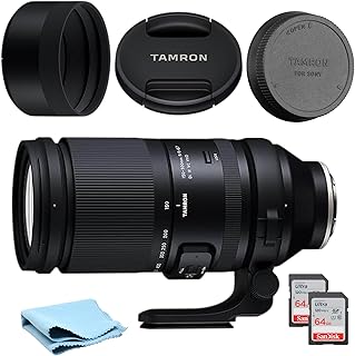 Tamron 150-500mm F/5-6.7 Di III VC VXD Lens for Sony E Mount Bundle with 2x 64 GB SD Card Memory Cards, Front and Rear Len...