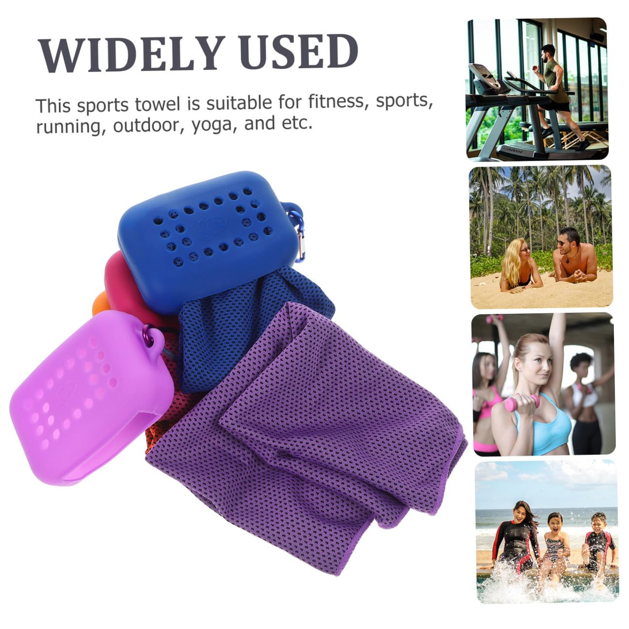 WOONEKY Lot de 4 serviettes de glace en polyester avec housse en silicone - Serviettes rafraîchissantes à séchage rapide et très absorbantes pour fitness et yoga dans un étui de voyage pratique