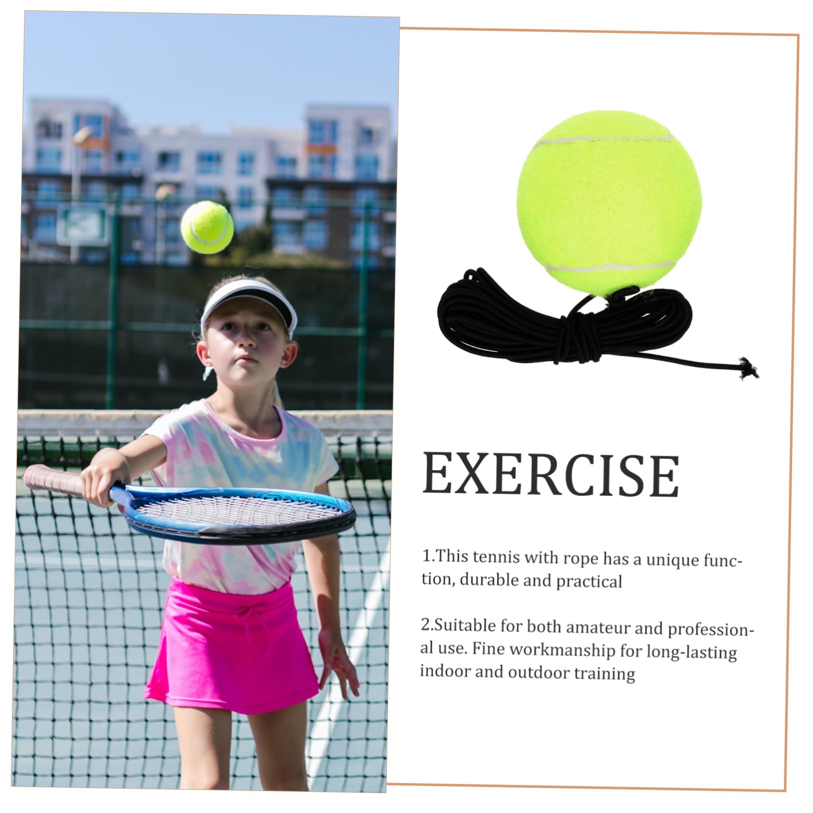Abaodam 2pcs High Bounce Tennis Practice Balls with Elastic Rope Durable Training Balls for Adults for Tennis Drills and Dog Training Activities Use