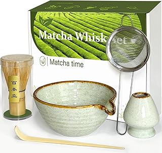 matcha whisk set with matcha bowl, bamboo matcha whisk holder, spoon, sieve, unique gifts for women men girls friends kitchen decor, gifts for