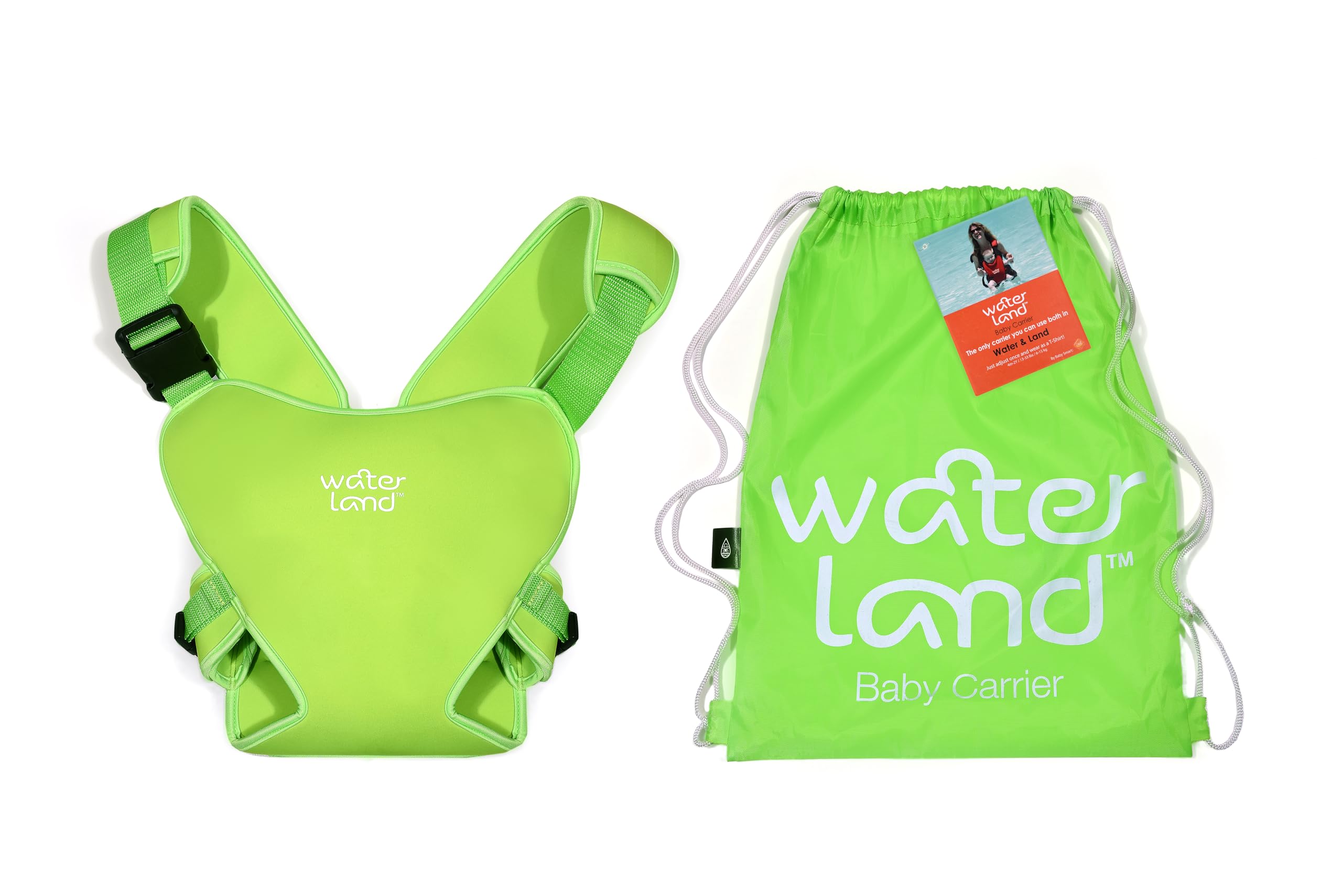 WaterLand Baby Carrier Innovative Carrier Seat for Water and Land Green - Waterproof Chest Strap for Toddlers with Adjustable Straps, Lightweight Carry Seat for Pool and Beach