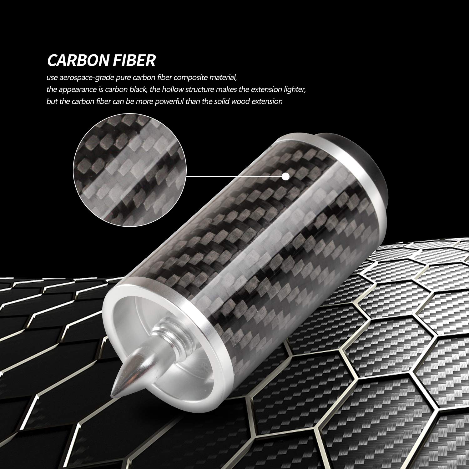 KONLLEN Extensión de taco de piscina con 3 topes de fibra de carbono para billar de extensión de billar para mezz Predator ZOKUE Jflowers Cue (fibra de carbono) (2 pulgadas)