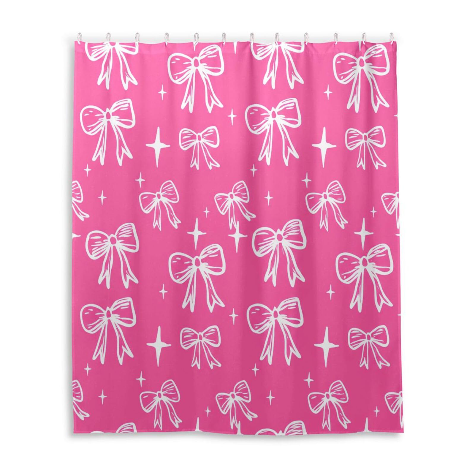 DUOBU White Bows Shower Curtain Washable Waterproof Fabric Bath Curtain 60x72Inch Shower Curtains with Hooks for Bathroom Decor
