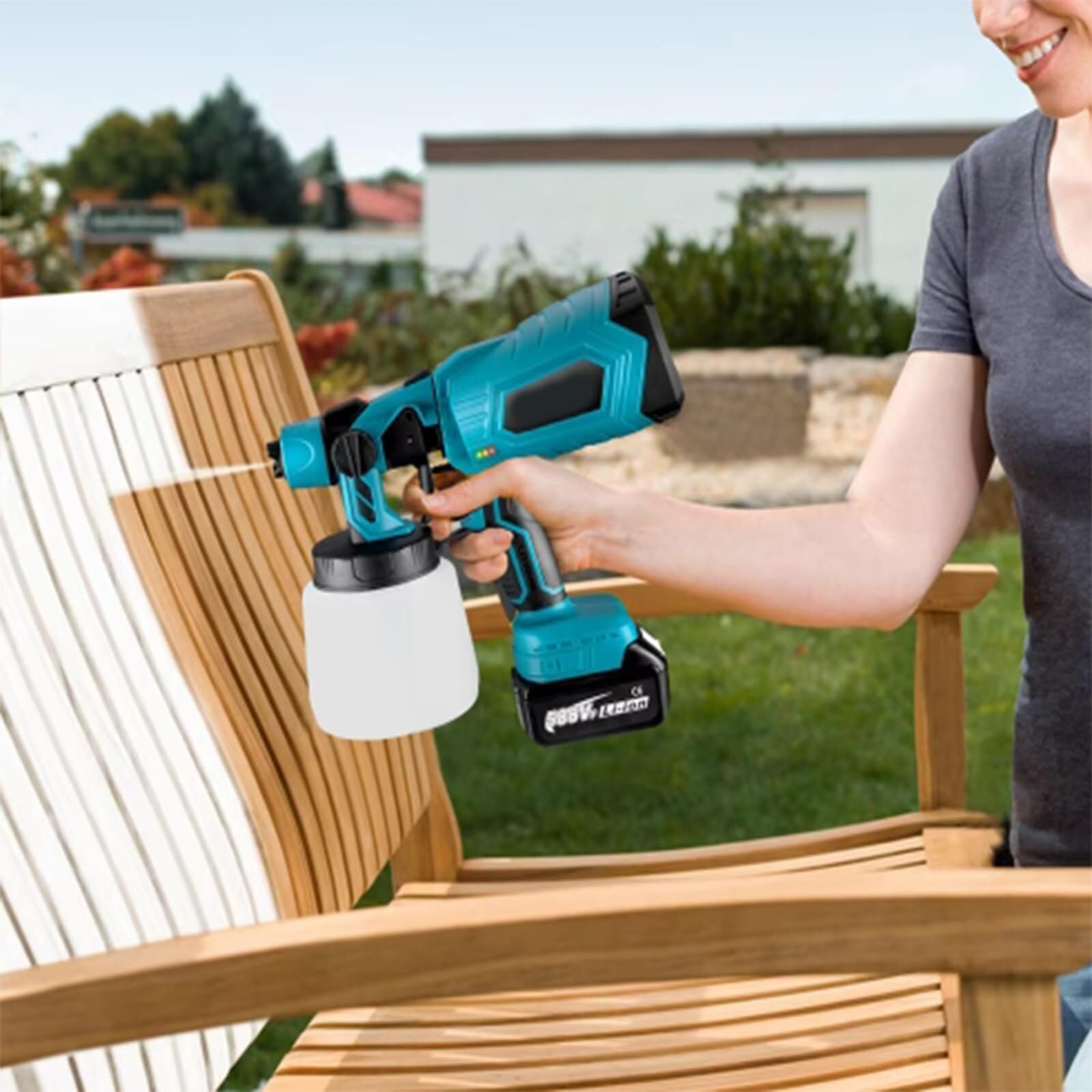 Pulverizador de pintura eléctrico inalámbrico, pistola de pulverización de 1000 ml con 2 baterías y cargador para pintura interior y exterior del hogar, armarios, vallas, techos y paredes