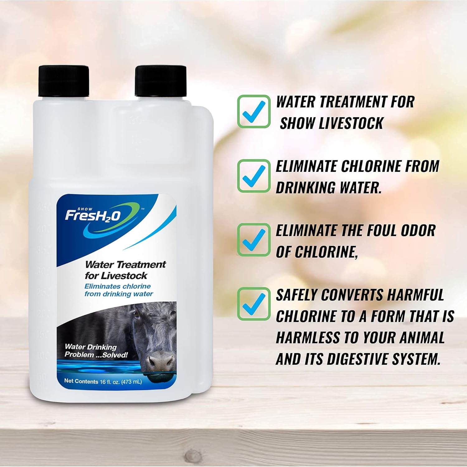 Show FresH2O Livestock Water Treatment for Drinking Water - Effectively Eliminates Chlorine & Removes Related Odor in Drinking Water, Easy to Use, Treats Up to 150 Gallons of Chlorinated Water - 16oz : Patio, Lawn & Garden