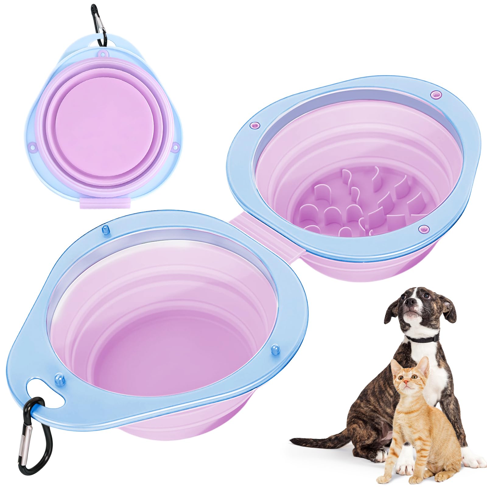 Ciotole per cani pieghevoli 2 in 1 con moschettone viola
