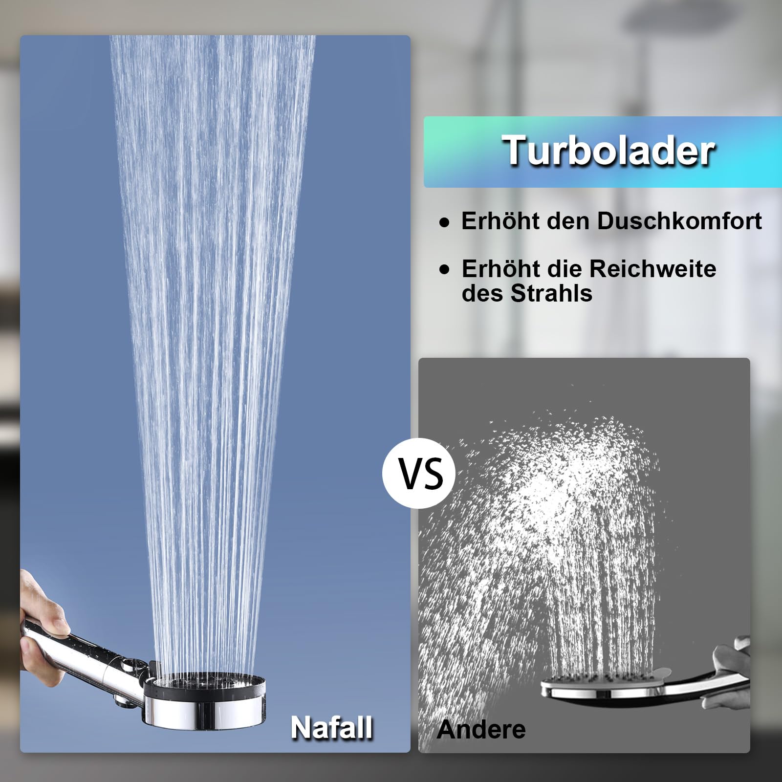 Hochdruck Duschkopf mit Filter, Shower Head with Filter mit 5 modi, Brausekopf Dusche, Filter Duschkopf, Wassersparend Duschbrause für Schwermetall,Harte Wasser,Rest-Chlor,Bakterien, Chrom