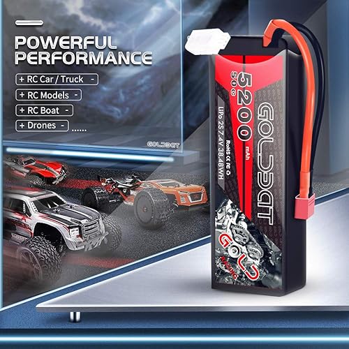 Miniatura 5 de GOLDBAT LiPo Battery 5200mAh 2S 50C 7.4V RC - Carcasa rígida con enchufe en T para RC Evader BX Car Losi Buggy Team Associated Truck Truggy (2