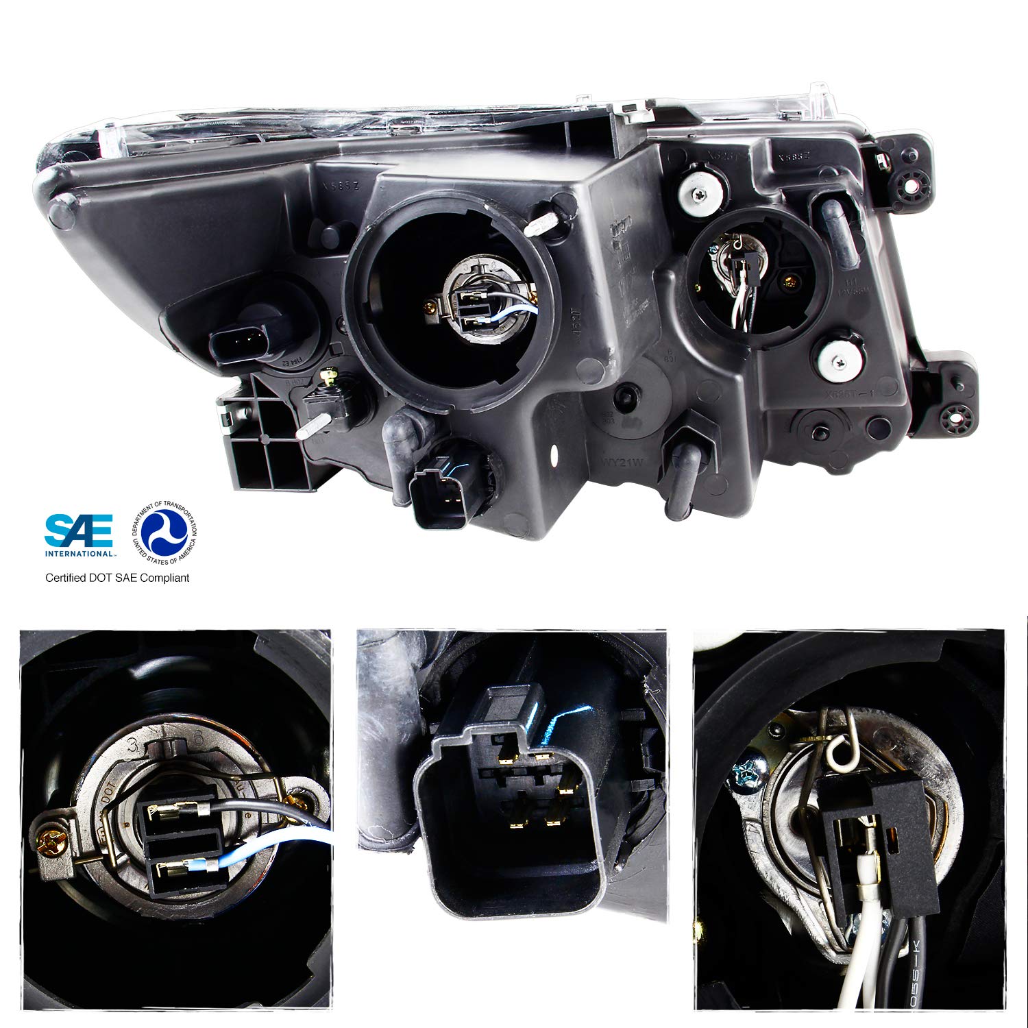 AKKON - LED DRL Black Projector Headlights compatible with 2011-2014 Ford Edge Halogen Type Models