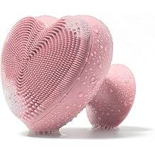 Heart Face Clean Pro+ Electric Silicone Facial Scrubber for Acne with 7000+ Sonic Pulses - IPX7 Waterproof Rechargeable Exfoliator with Slip-Free Grip, 3 Speed Settings & Phthalate-Free - Rose