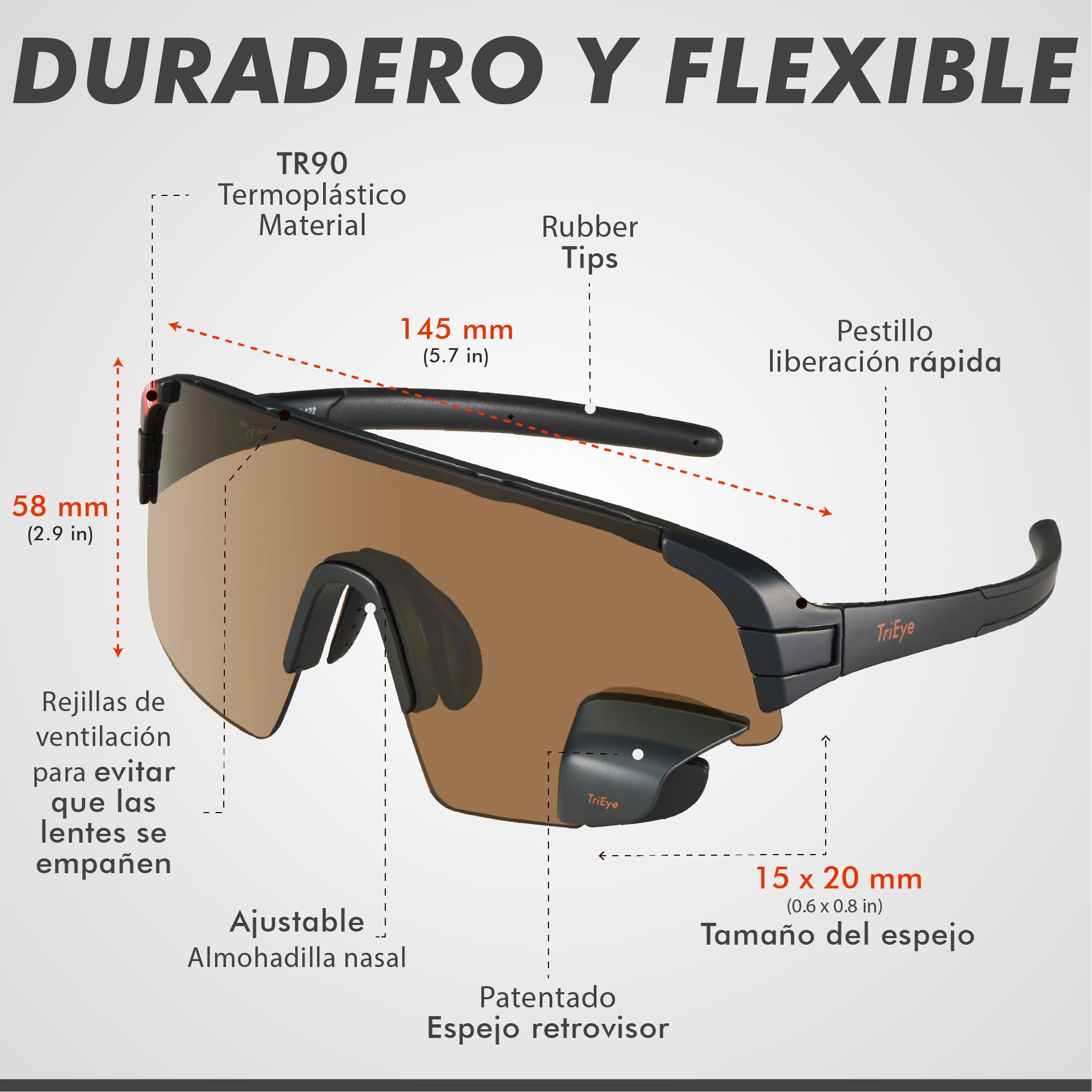 TriEye Gafas De Ciclismo Para Hombre Y Mujer Con Espejo Retrovisor Lentes Fotocromáticas UV400 Gafas Deportivas Antiviento Para Ciclismo De Carretera Y Bicicleta Protección Ocular Y Visión Segura