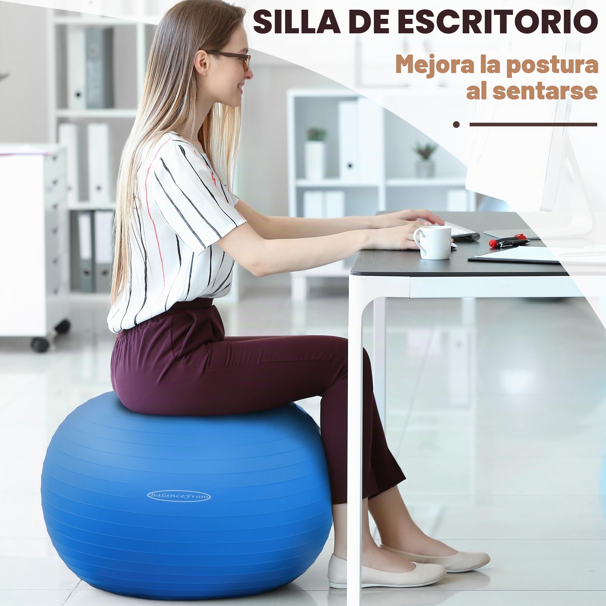 BalanceFrom - Pelota de Ejercicio Antideslizante y Antideslizante para Yoga, Pelota de Fitness con Bomba rápida, Capacidad de 2 Libras, Azul, 38-45 cm, S