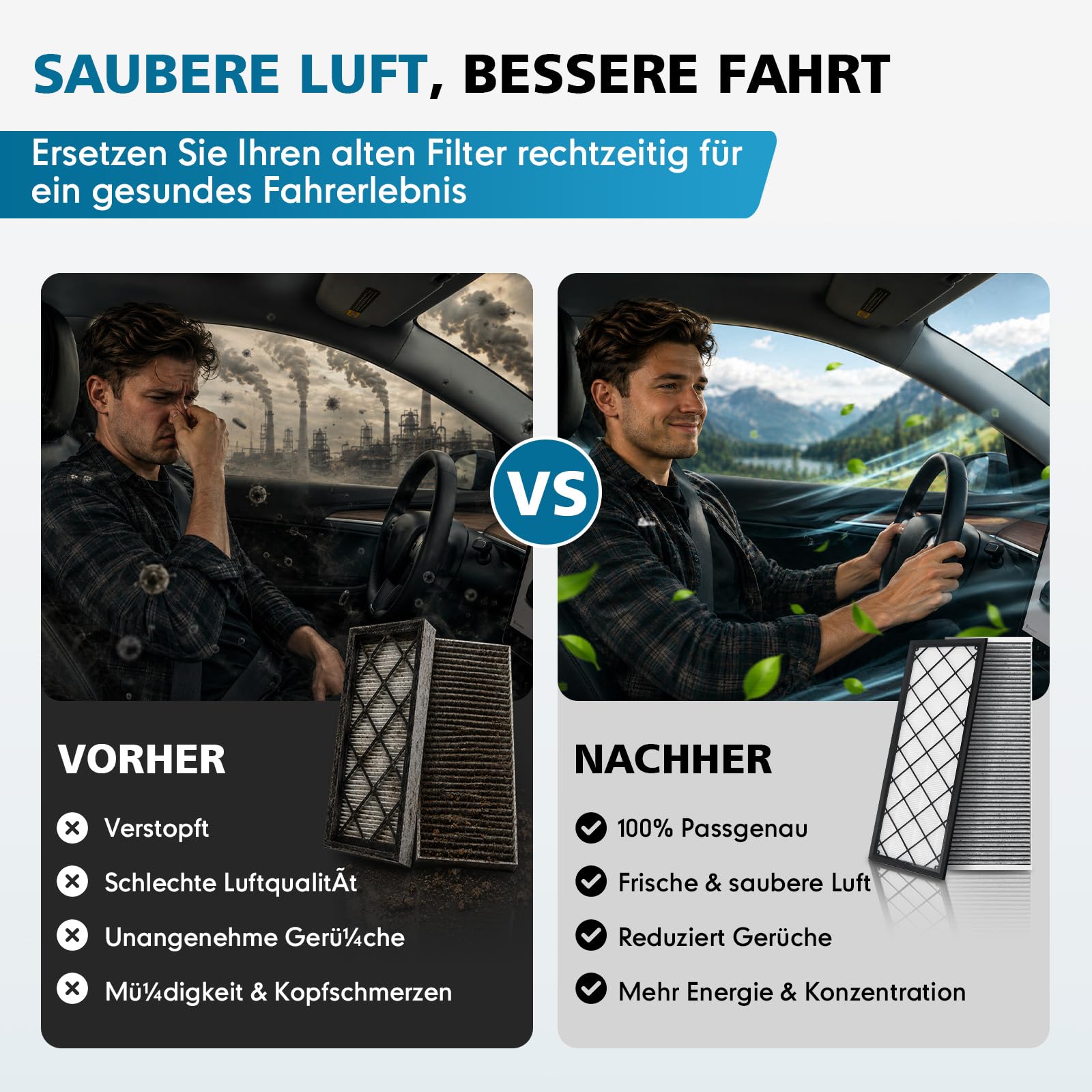 Innenraumfilter HEPA mit Aktivkohle 4er-Pack für Tesla Model Y 2020-2026 Lufteinlassfilter Ersatz | Premium 5-Schichten Auto Filter