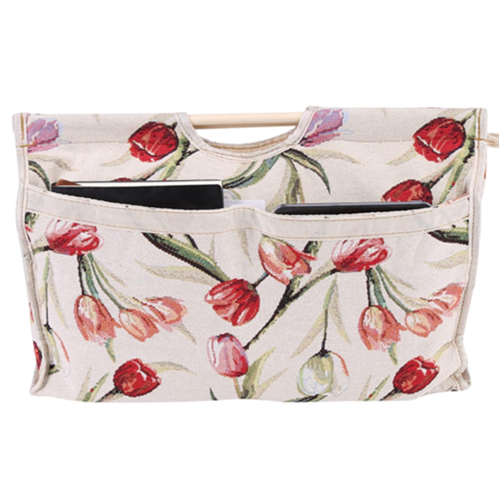 Borsa Tote per Maglia 1 Pezzo con Manico in Legno, Porta Progetti Portatile per Aghi e Matassine, Fiore Rosso, per Cucito e Lavori a Maglia in Casa