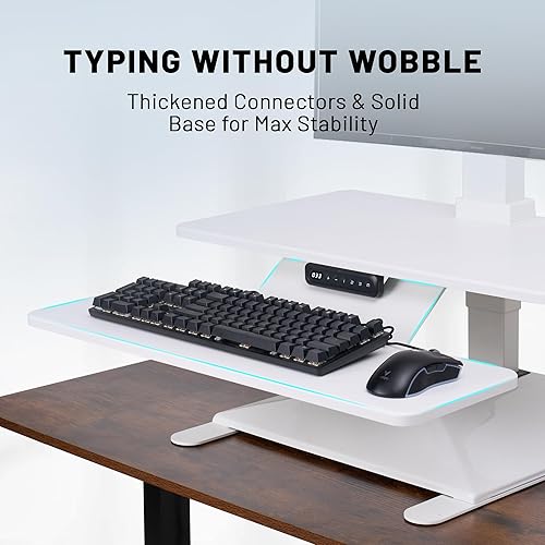 Miniatura 5 de Convertidor eléctrico de escritorio de pie de 28 pulgadas de ancho, elevador de escritorio ajustable en altura, estación de trabajo para