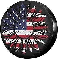 Vista 25 de Foruidea Cubierta para neumático de repuesto con bandera estadounidense y flor de girasol con orificio para cámara de respaldo. Cubierta para rueda