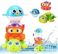 مجموعة ألعاب حمام للأطفال مكونة من 3 قطع من ليبرتي امبورتس، تصميم شلال وأشكال حيوانات البحر - أكواب متداخلة قابلة للتكديس للأطفال الصغار وحوض استحمام ومحطة رش المياه