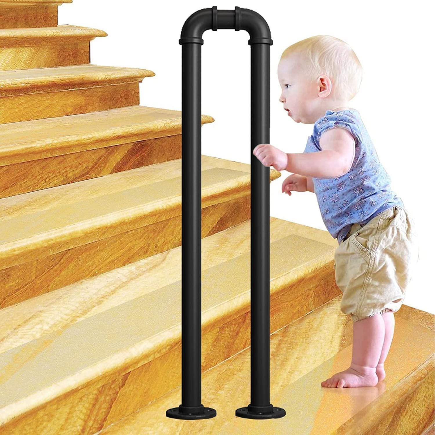 Handrail for Indoor Stairs/Outdoor Staircase U Type Stair Handrails, Wrought Iron Staircase Railing Non-Slip Safety Transitional Handrail, Elderly Children's Loft Corridor Support(85cm(2.78ft))