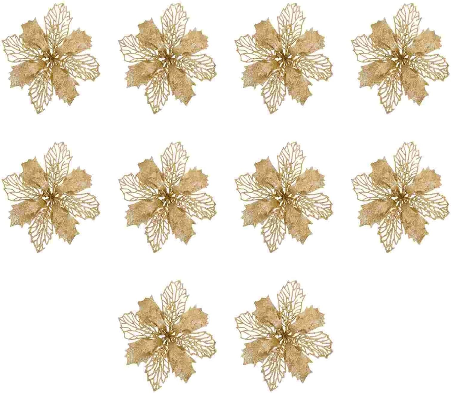 CAREG 10PCS Christmas Hollowed-Out Flower Delicate Xmas Wreath Decorative Flower Durable (Color : Silver)