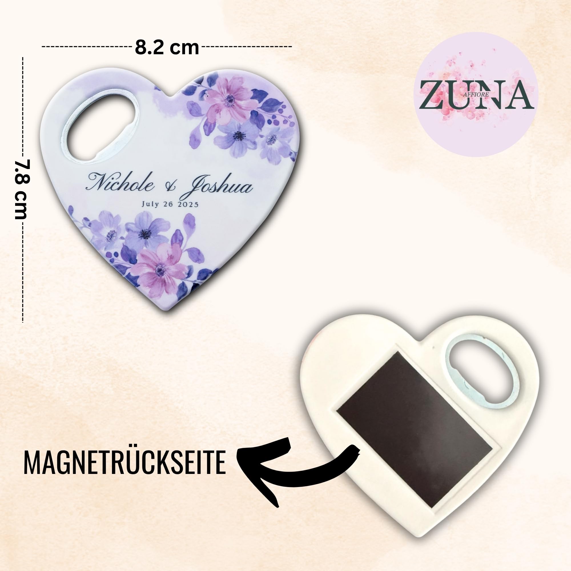 Personalisierte herzförmige Hochzeit Gastgeschenke Magnet-Flaschenöffner, individuelle Bridal-Shower Geschenke mit, Partygeschenk zur Hochzeit (Set mit 30 Stück)